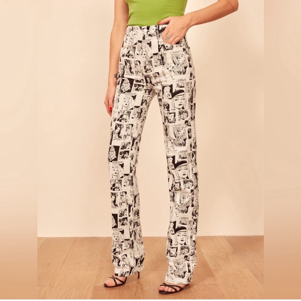 NWOT Reformation Newsprint High Rise Straight Long Jeans